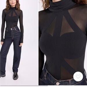 WOLFORD Sheer Maia String Thong Bodysuit in Black